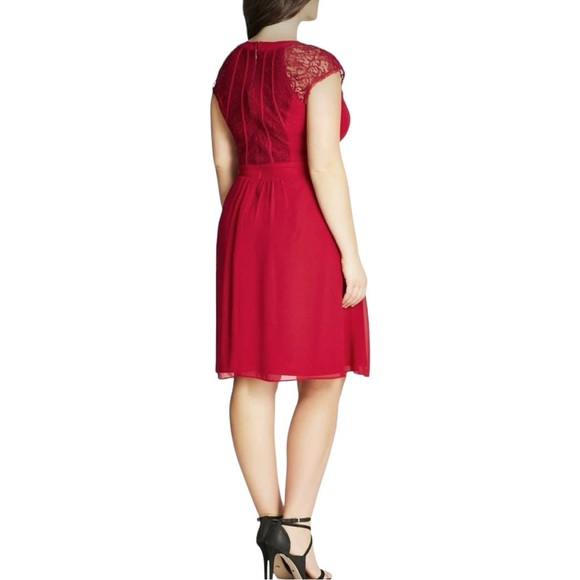 CITY CHIC | Ruby Red Dark Romance Lace Detail A-Line Cocktail Dress NWT XS/14 - Picture 3 of 16